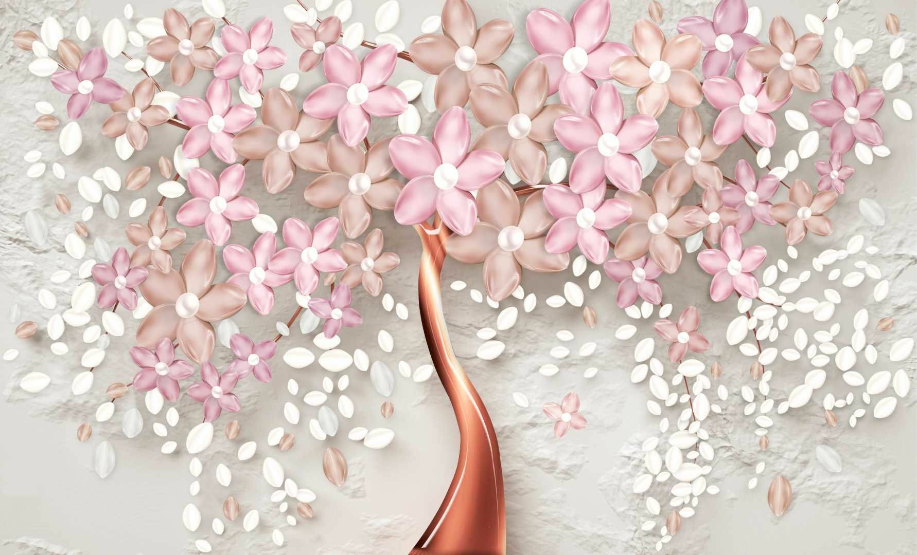 RENK SEÇİMİ İLE BİRLİKTE ÇİÇEK AĞACI 3D DUVAR POSTERİ Pembe