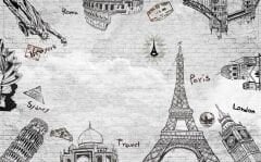 TAŞ DESEN ÜZERİNE DÜNYA ATRAKSİYONLARI 3D DUVAR POSTERİ