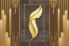 YAPRAK DESEN KAHVERENGİ GOLD ÇITA GÖRÜNÜMLÜ DUVAR POSTERİ