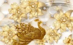 GOLD ÇİÇEK VE KUĞU LÜKS DUVAR POSTERİ
