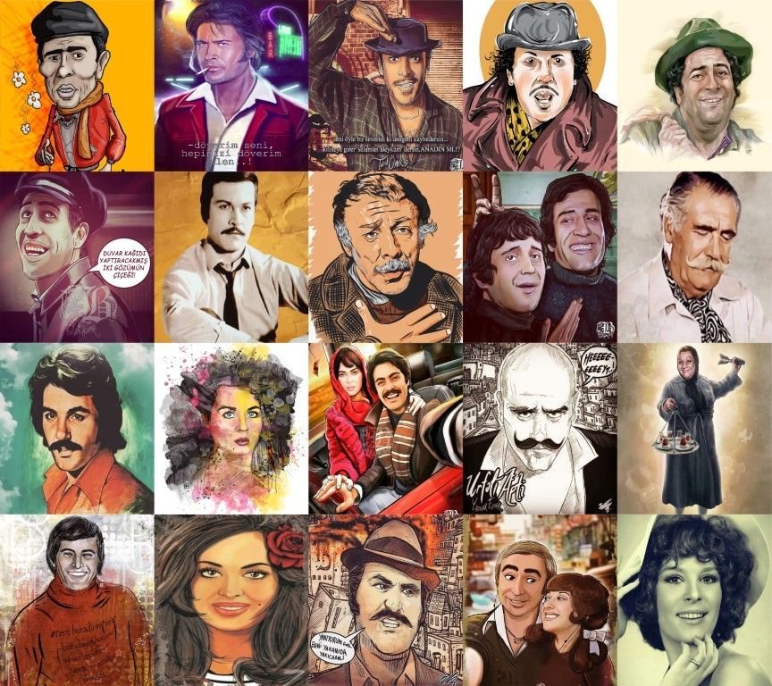 KÜÇÜK RESİMLERDEN OLUŞAN YEŞİLÇAM OYUNCULARI DUVAR POSTERİ